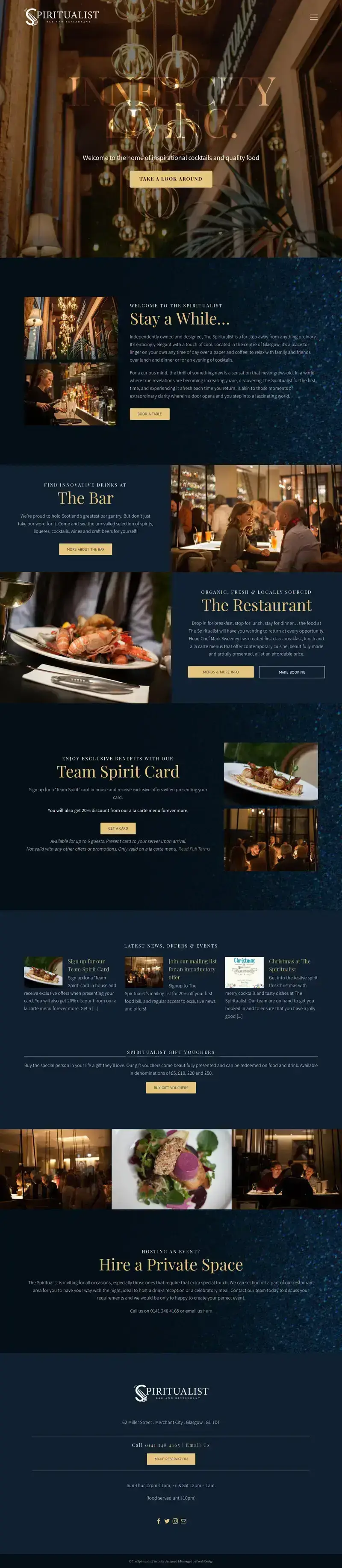 Website Design for The Spiritualist Glasgow — Elegant Dining & Cocktails