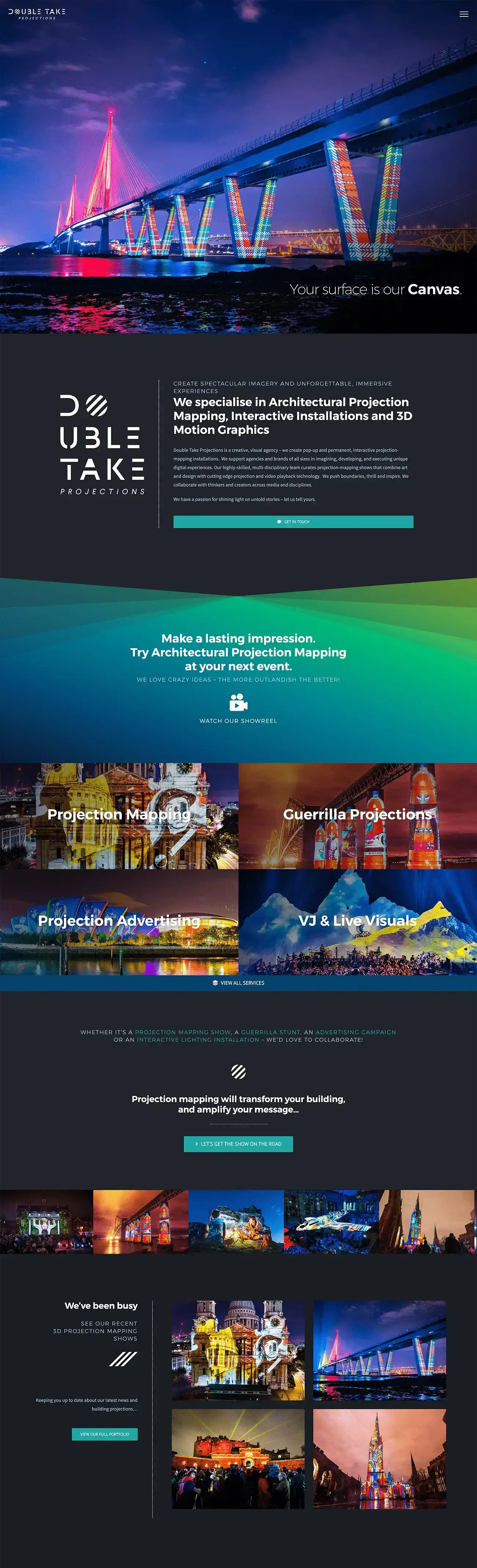 website design for projection mapping production company in scotland
