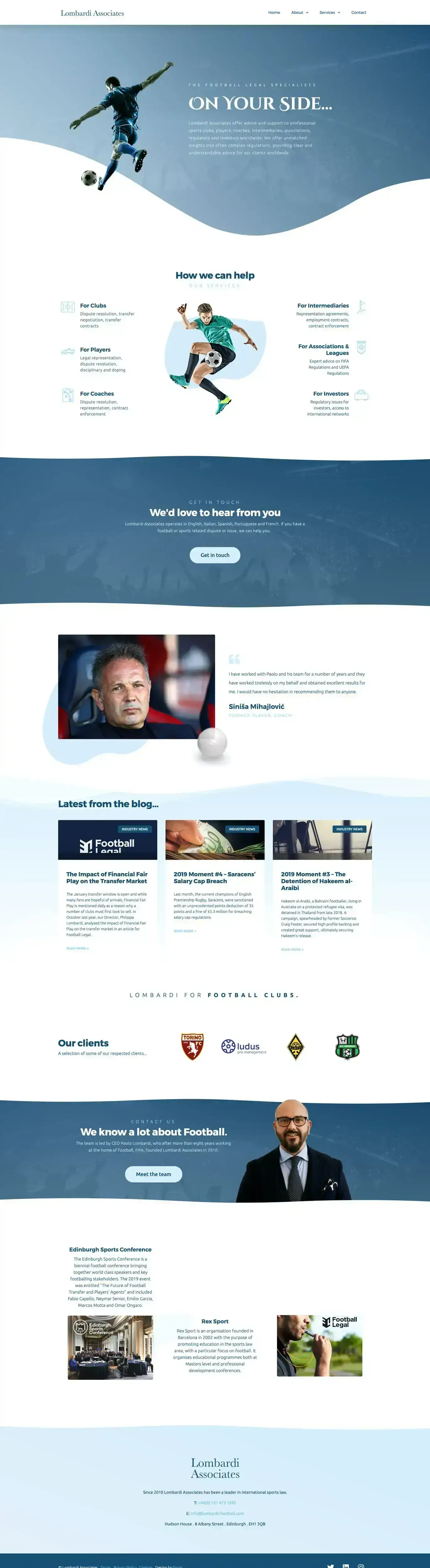 A fresh website design for a global legal advisory specialising in professional football