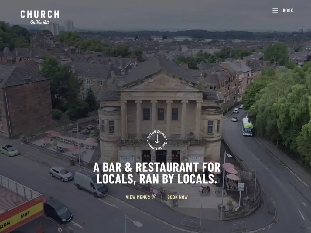 Church on the hill, great bar and restaurant website designs