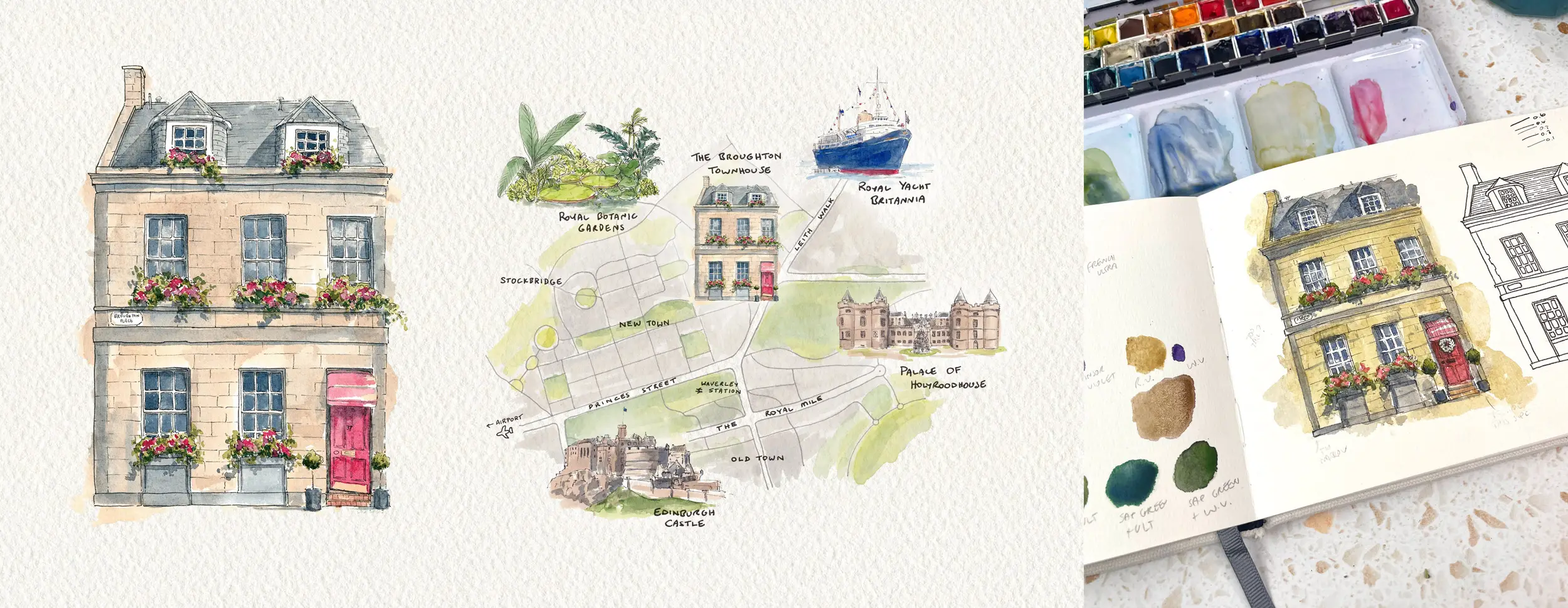 Bespoke water colour illustration commission for great website design for boutique hotel